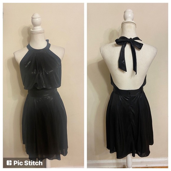 $325 Jay Godfrey Women Halter Neck Fit & Flare Black Liquid Metallic Dress 4 / S - Picture 1 of 11